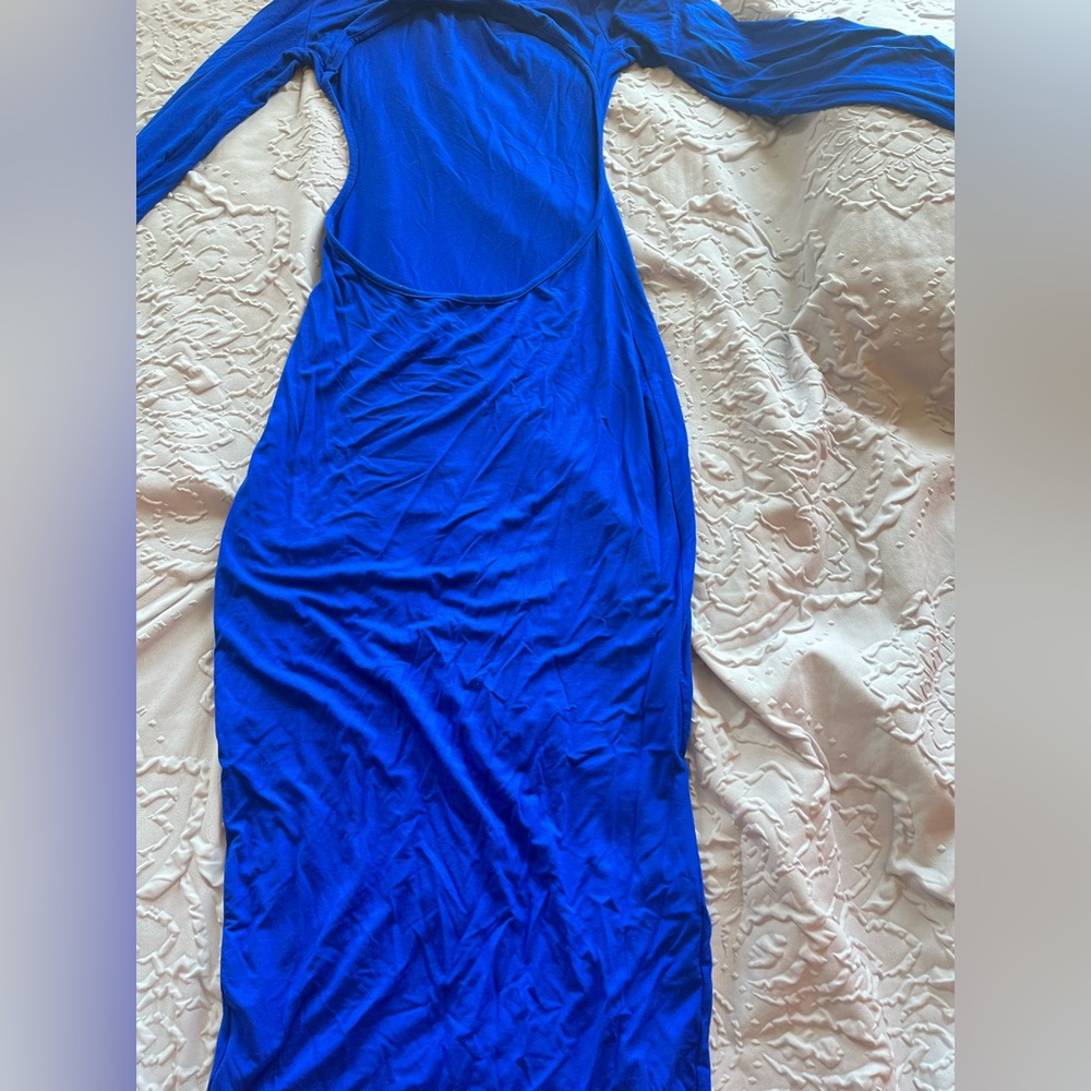 Classy& Sexy blue “night out” dress with turtle neck.